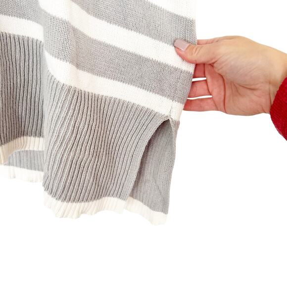 Loft Gray White Striped Turtleneck Poncho Knit Sweater Sz S - Picture 5 of 6